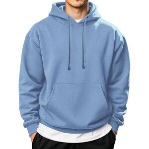 COOFANDY Men Light Blue Pullover Long Sleeve Drawstring Gym Hoodies Sweatshirt